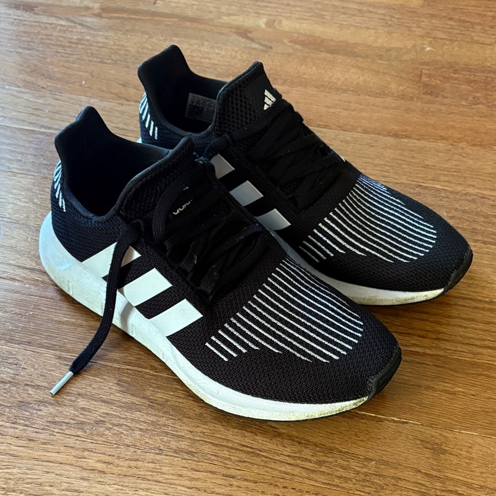 adidas Black and White Knit Running Shoes